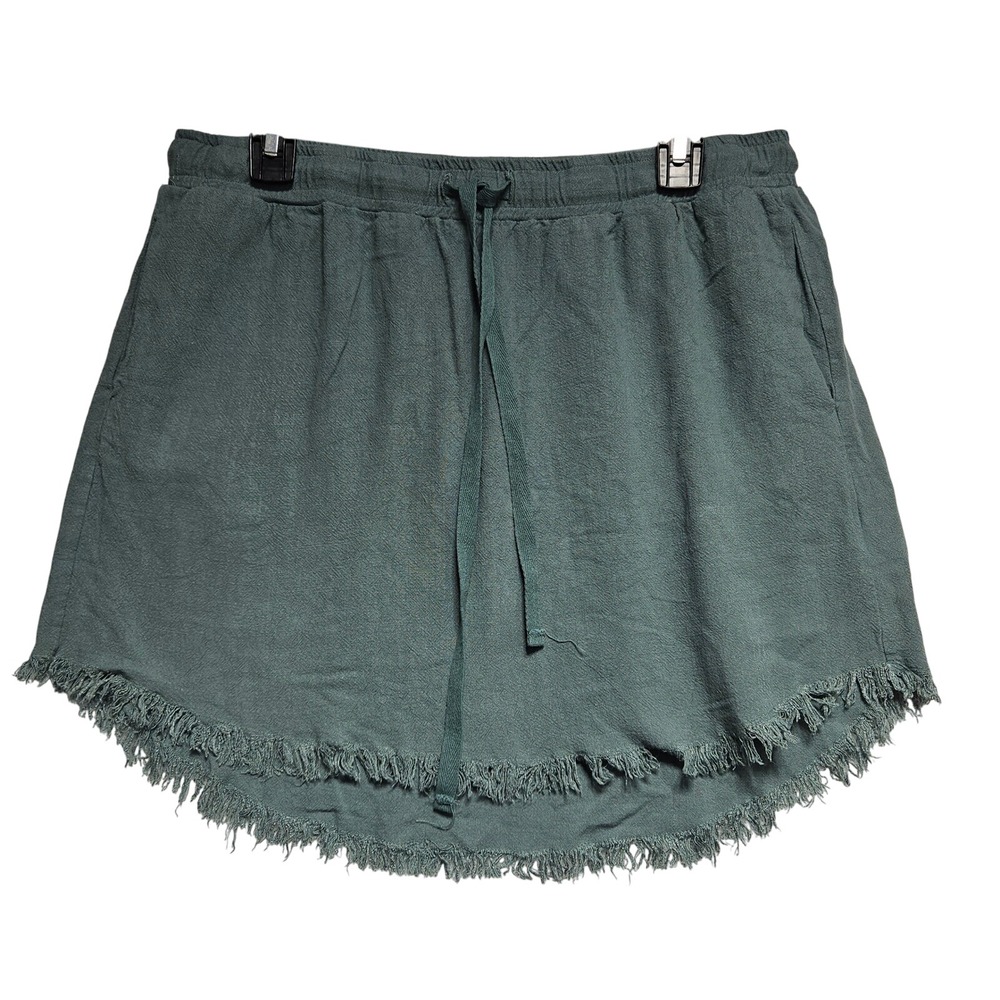 Umgee USA Linen blend Fringe Hem Skirt Casual Drawstring Waist Green Size M